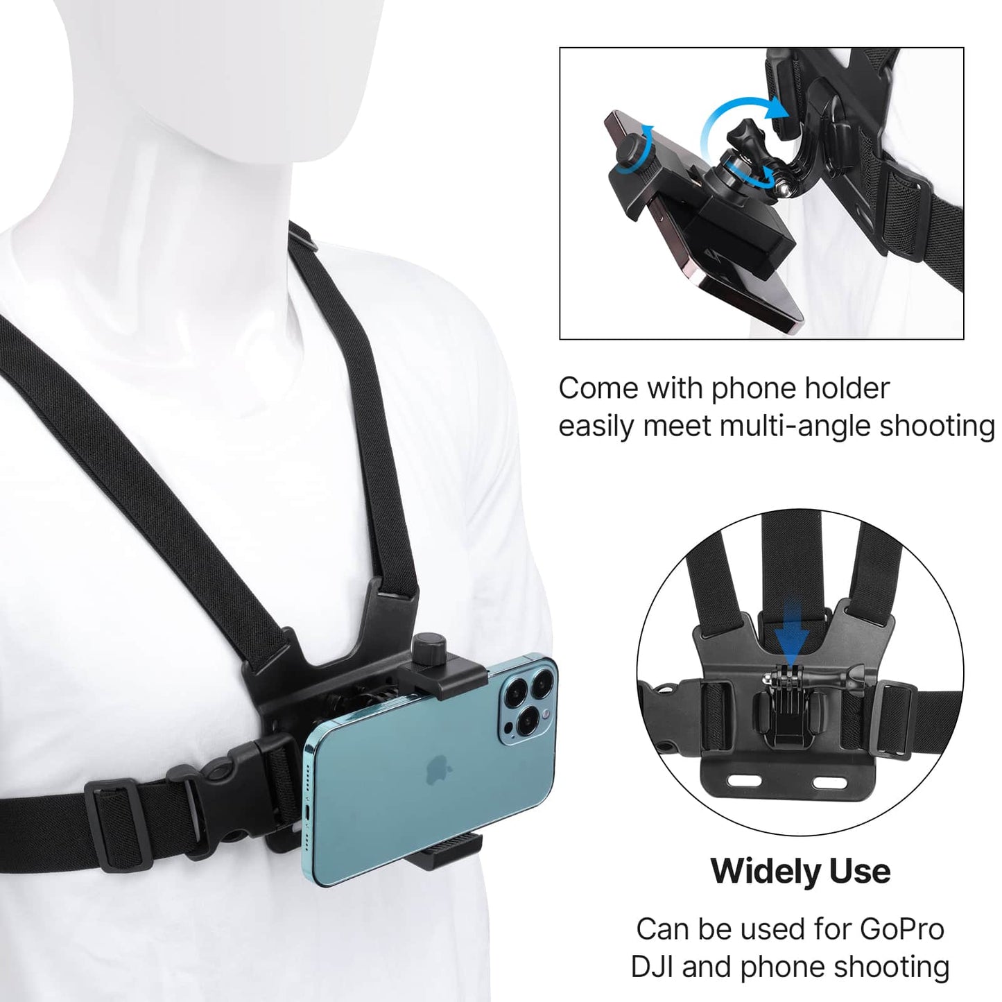 Ulanzi MP-2 Head Strap en Chest Strap Kit voor GoPro en smartphone