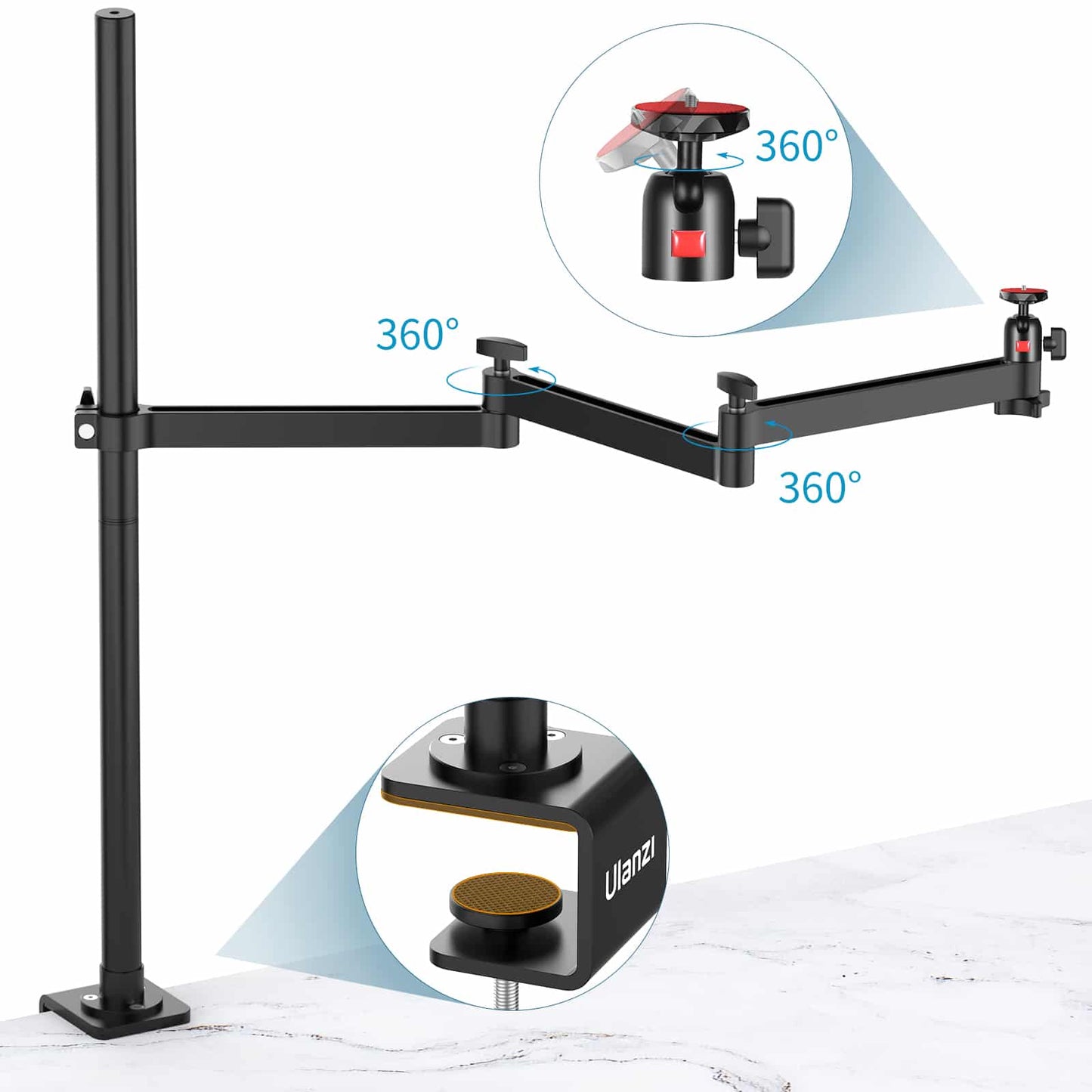 Ulanzi adjustable desk stand with table clamp for camera or video light - 1 arm