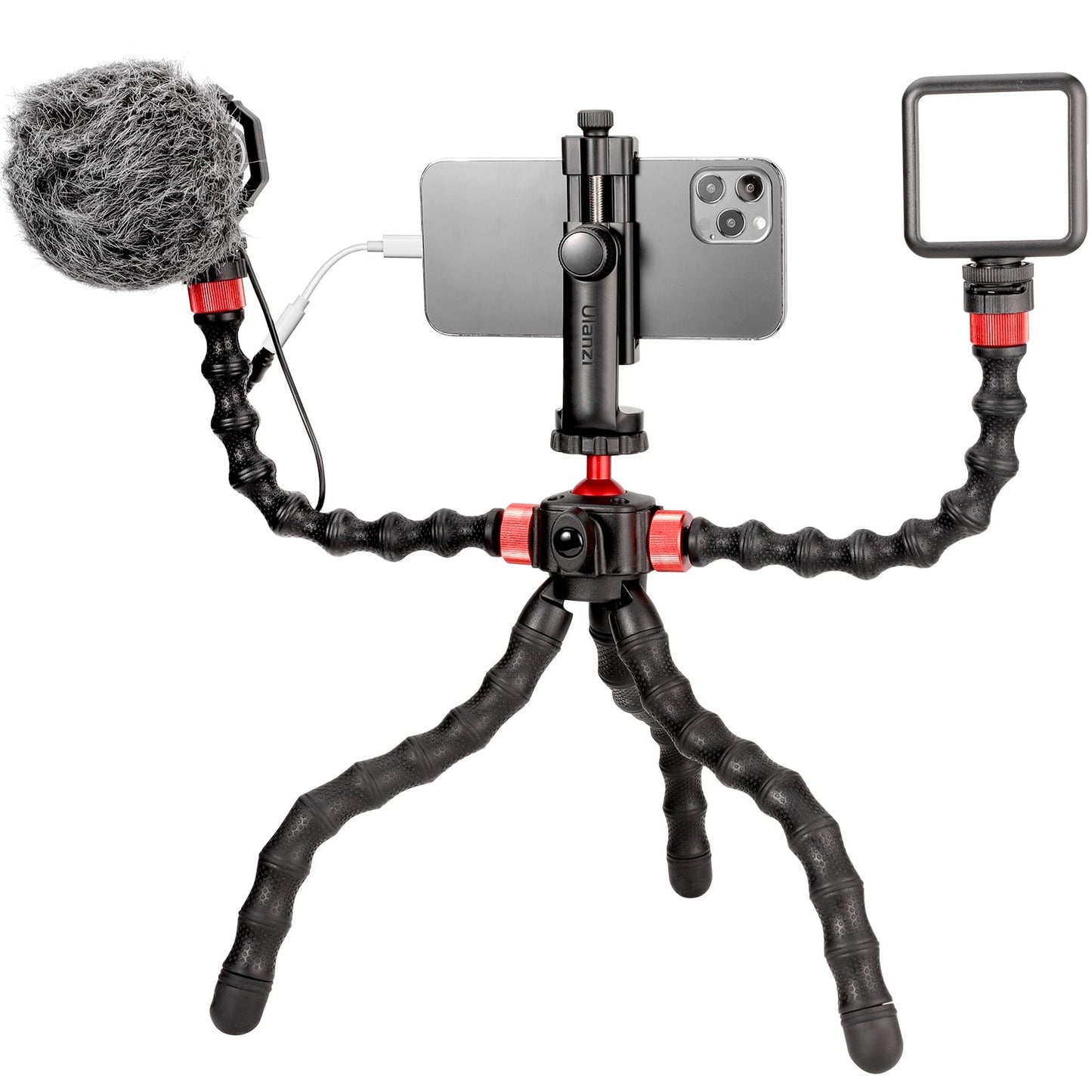 Ulanzi Octopus Vlog Kit: Flexible Tripod, Phone clamp, Microphone & Video light